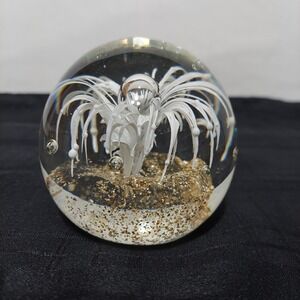 Art glass Bullicante Paperweight‎ White Draped Gold Glitter Heavy 3.25"